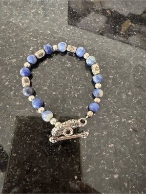 Blue Beaded Toggle Bracelet with Silver Accents